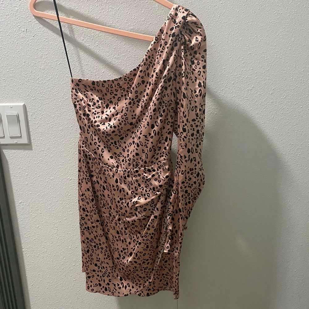 Reformation Hyperion Dress: Silk, animal print one shoulder mini dress